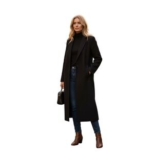 ZARA Trafaluc Black Long Wool Blend Coat‎ Outerwear Size S